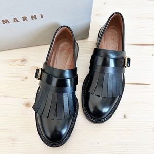 NIB Marni Classic Fringe Strap Oxford / Loafers Black EU38 / US8